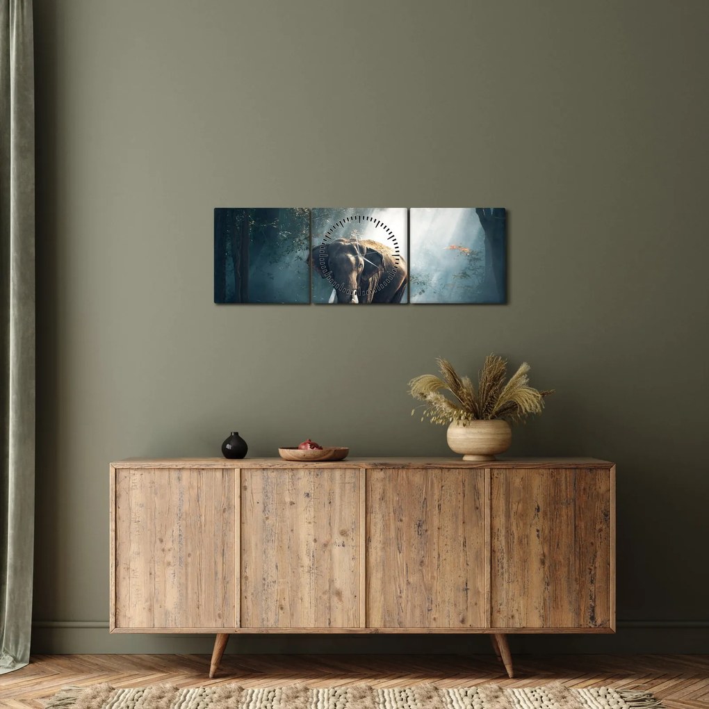 Elefánt a dzsungelben képe (órával) (90x30 cm)