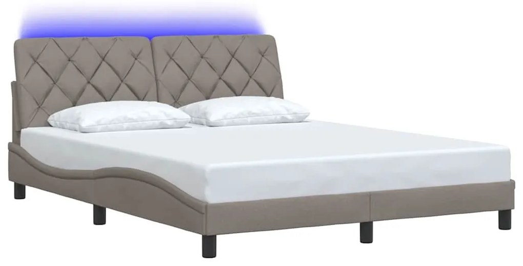 tópszínű szövet ágykeret LED-ekkel matrac nélkül 160 x 200 cm