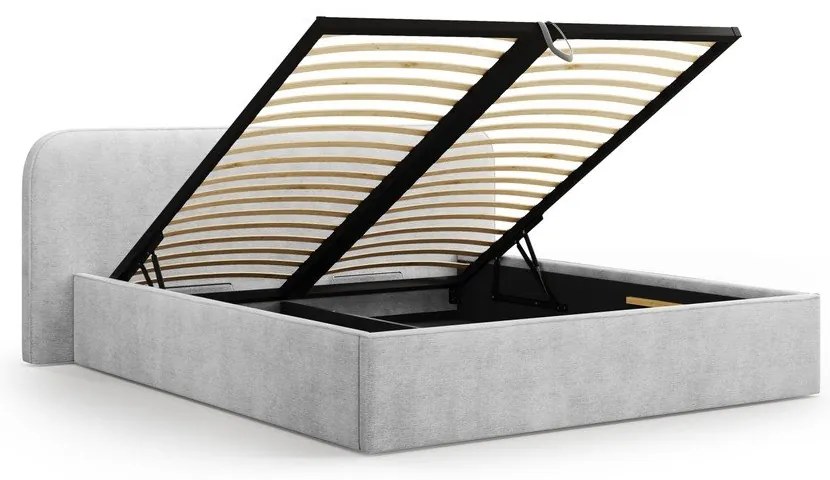 Világosszürke kárpitozott ágyneműtartós franciaágy ágyráccsal 180x200 cm Elizabeth – Micadoni