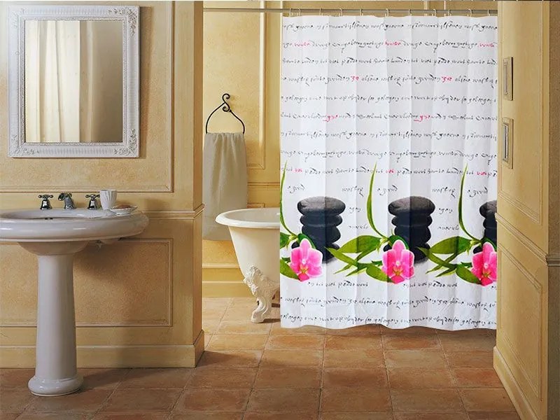 Zuhanyfüggöny - NEW ZEN STONES - Impregnált textil -180 x 200 cm