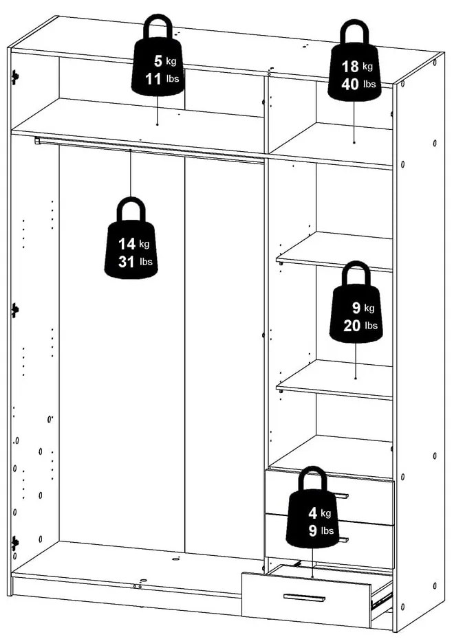 Fehér ruhásszekrény 147x200 cm Sprint – Tvilum