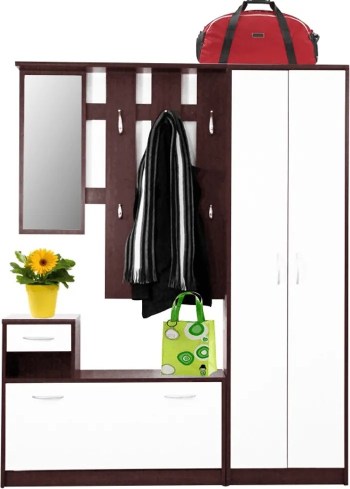 Polcos szekrény, wenge, fehér, MECKI