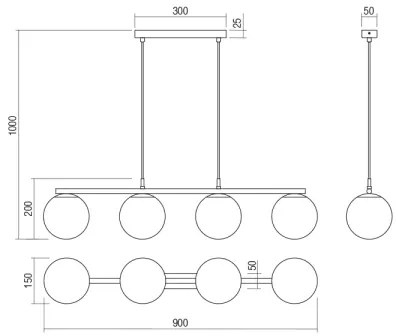 Redo 01-3155 - Csillár zsinóron BOWLING 4xE27/42W/230V arany
