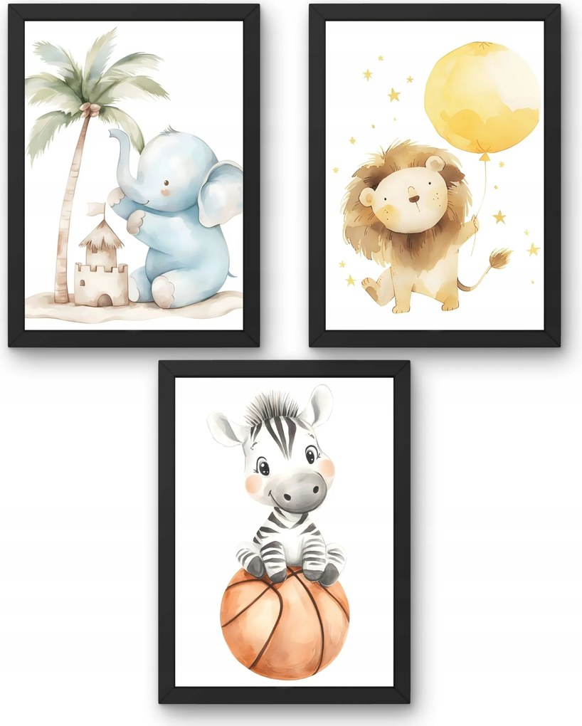 Három darabos poszter szett gyerekszobába Pasztell Safari A4-es méret