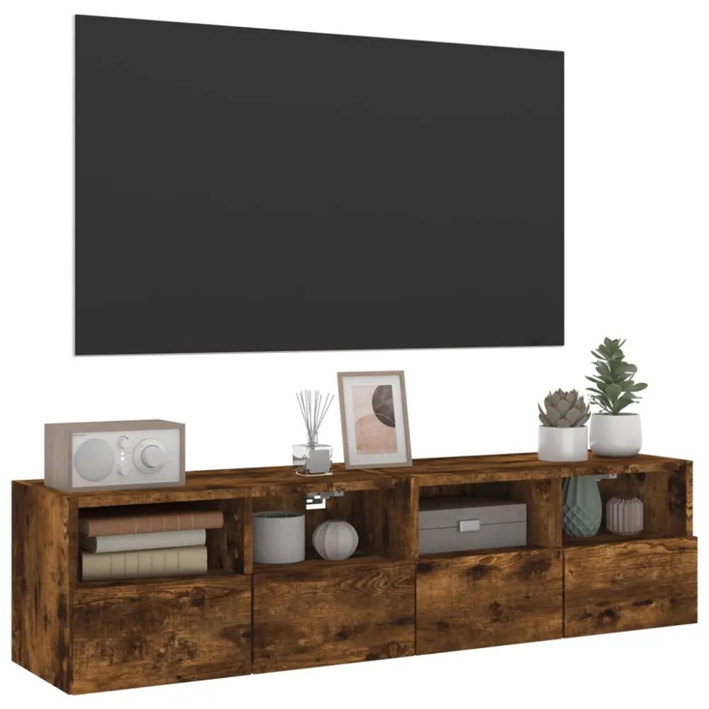 2 db füstös tölgy színű szerelt fa TV-szekrény 60 x 30 x 30 cm