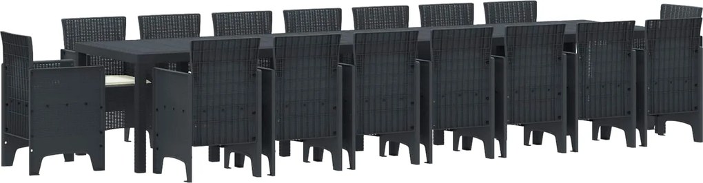 vidaXL Kerti étkező szett párnákkal párnával 17 pcs Antracit PP