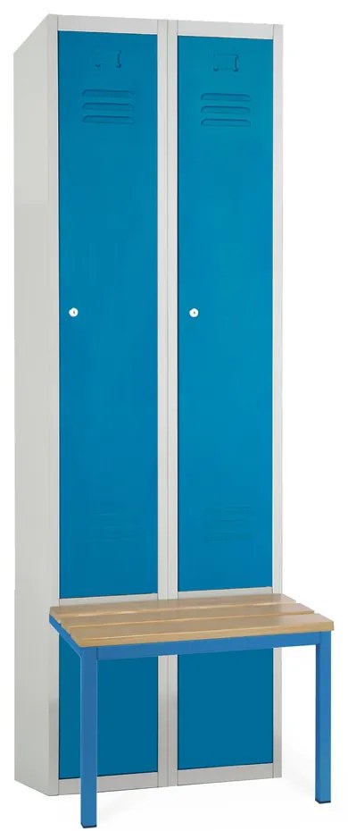Fém szekrény paddal, 60 x 85 x 185 cm, lábazat, hengerzár, kék - RAL 5012