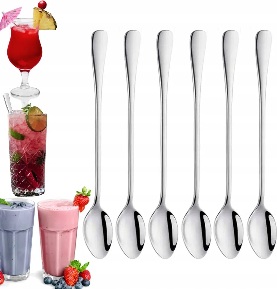 Teáskanál Kávéskanál Latte Fagylalt Desszert Hosszú Szett 6db