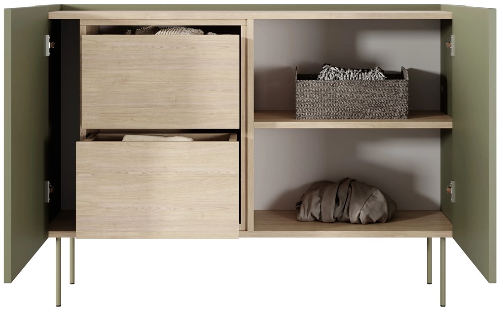 Desin 120 2D2SZ kétajtós fiókos komód polccal 120 2D2SZ - olíva / nagano-tölgy