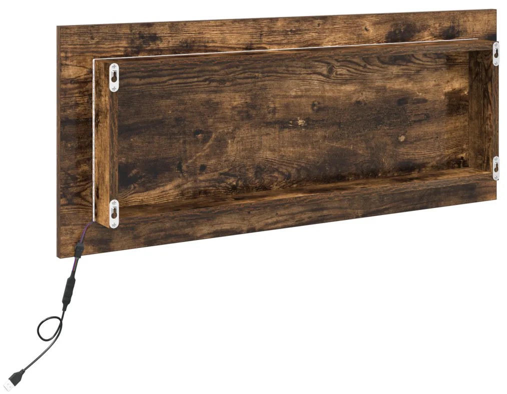 LED Fürdőszoba Tükör Füstölt Tölgy 90x8,5x37 cm Műanyag