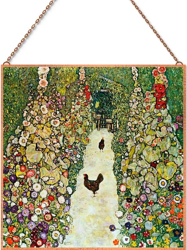 Klimt - Kerti ösvény tyúkokkal üvegkép, falikép