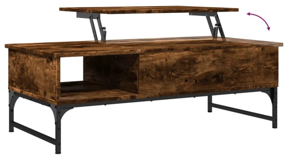 füstös tölgy szerelt fa és fém dohányzóasztal 100 x 50 x 35 cm