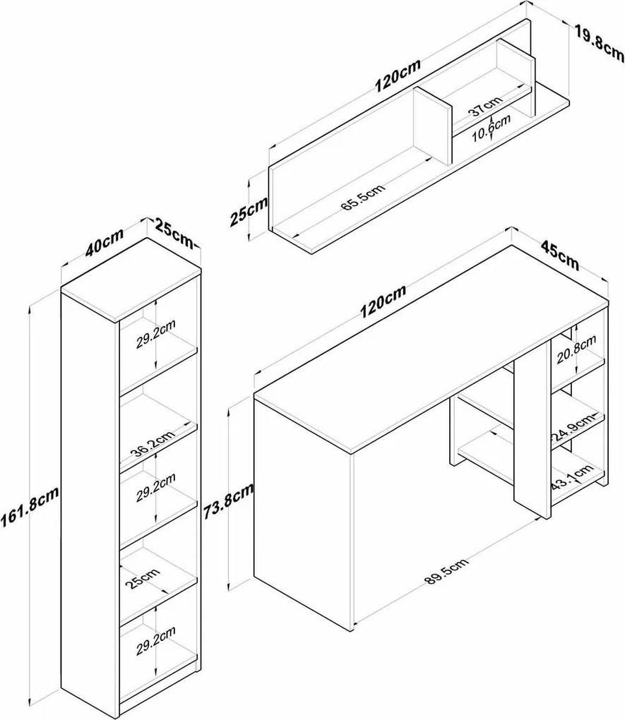 Íróasztal könyvespolccal Hado Walnut és Anthracite