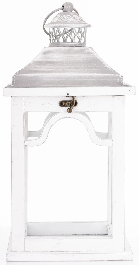 Sötétbarna 4szögletű fa lantern lámpás szürke áttört fém tetővel üvegezve 38,5x19x15cm
