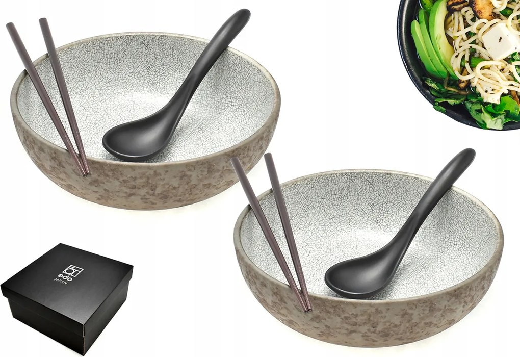 2 db-os tál szett kanállal és pálcikákkal Ramen Koishi 20 cm Box