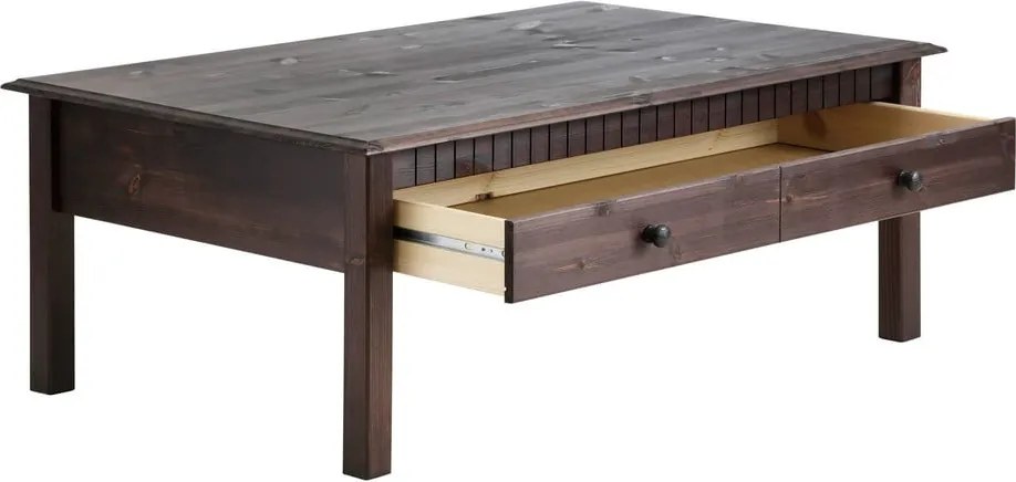 Linda sötétbarna 2 fiókos dohányzóasztal masszív fenyőfából - Støraa