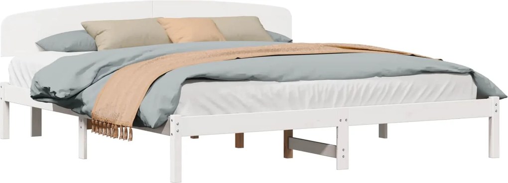 vidaXL Ágykeret fejtámlával Fehér 200 x 200 cm Tömör fenyőfa