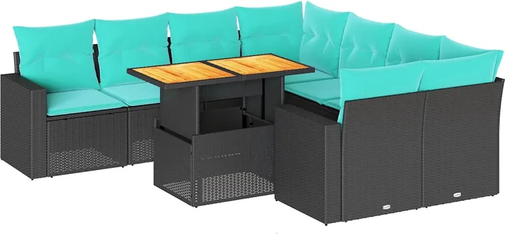 vidaXL 9 részes fekete polyrattan kerti ülőgarnitúra párnákkal