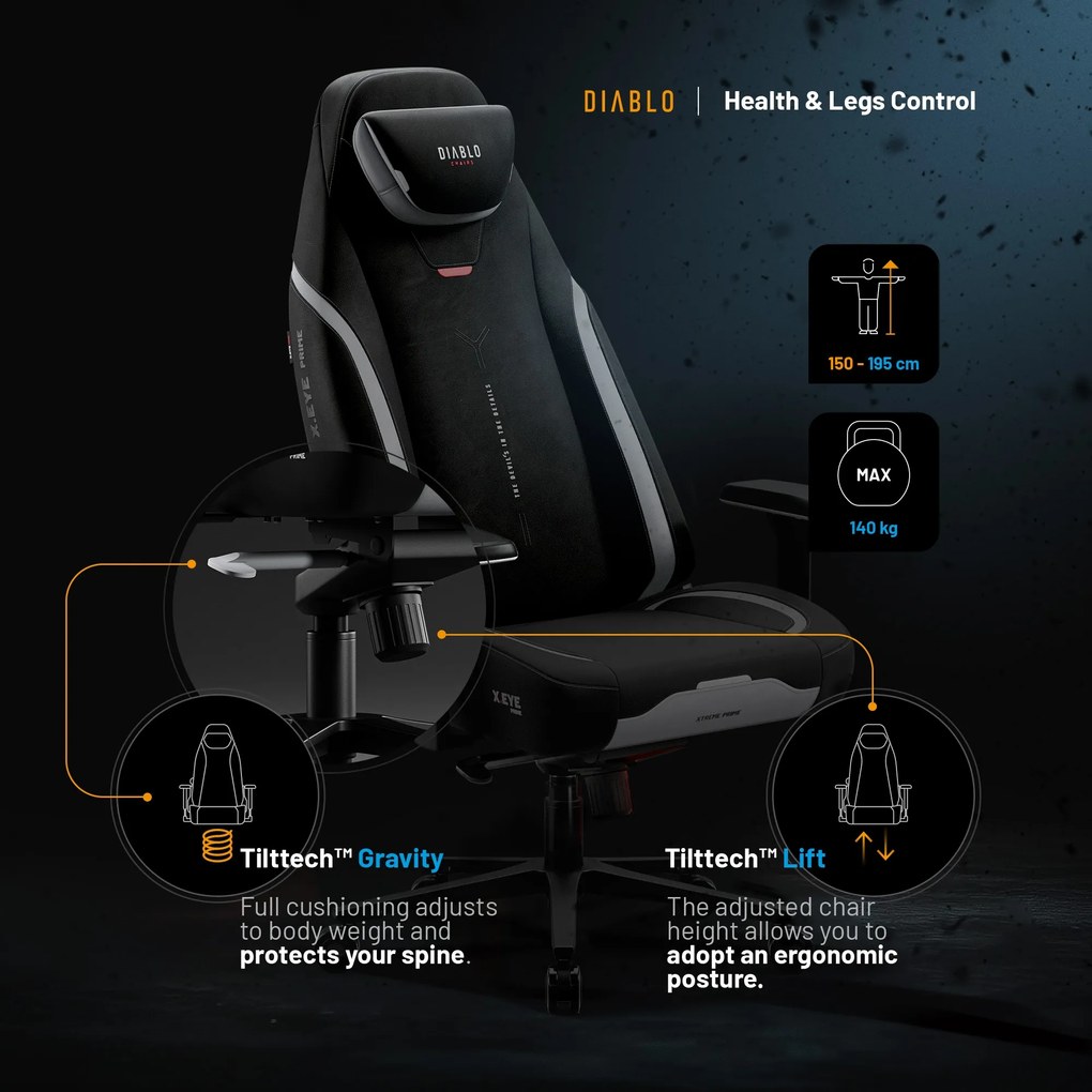 Gamer szék fekete Normal Size: Diablo X-Eye Prime Burned Black