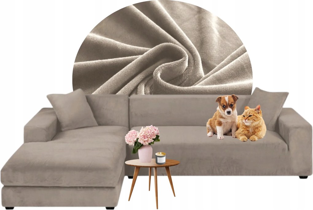 Teljes Sarok Huzat Kanapé Bézs Cappuccino Velúr Rugalmas 3+3 személyes