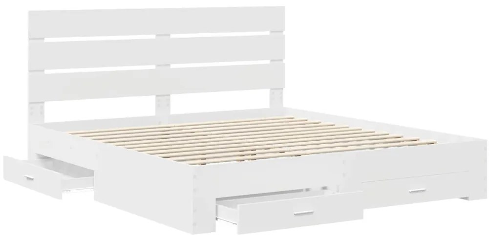 vidaXL Ágykeret fiókkal fejtámlával Fehér 180 x 200 cm Faanyag