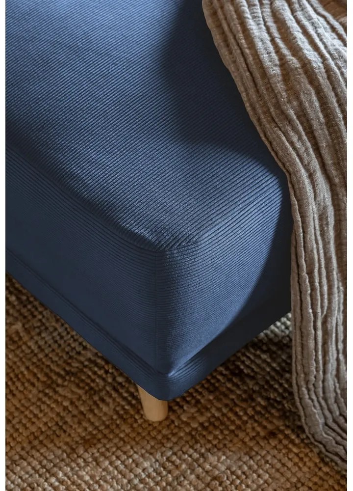 Sötétkék kordbársony kinyitható sarokkanapé (jobb oldali-U alakú) Lazy Lukka – Miuform