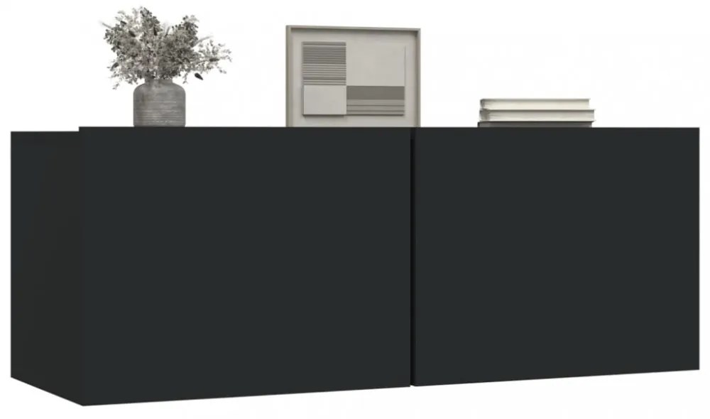 2 db fekete szerelt fa TV-szekrény 80 x 30 x 30 cm