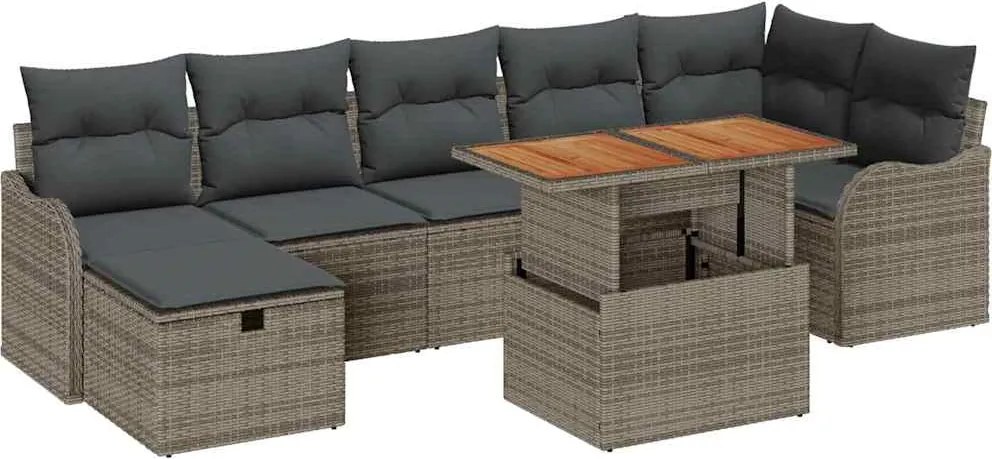 vidaXL Kerti Kanapé Szett párnával tárolóval 8 pcs Szürke polirattan