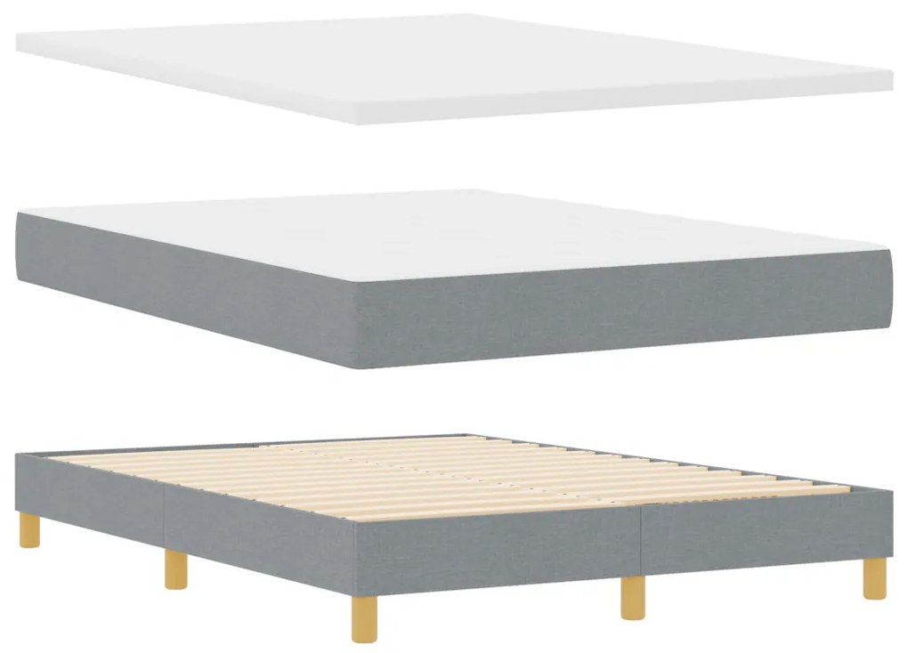 Boxspring ágy matraccal, világosszürke, 140x190 cm, szövet.