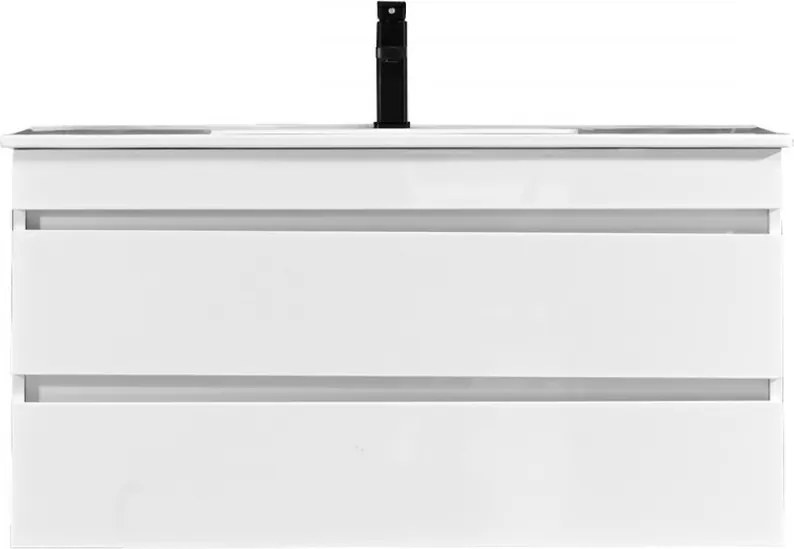 Cube 100 alsó fürdőszobabútor kerámia mosdóval 2 fiókos, magasfényű festett fehér