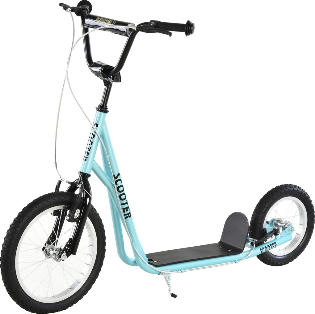 HOMCOM Gyerek Roller 5 éves kortól, 2 Felfújható Gumi Kerekével, Kétféle Fékkel, Állítható Kormánynyal - 100 kg Kapacitás, 135x58x88-94 cm Kék | Aosom
