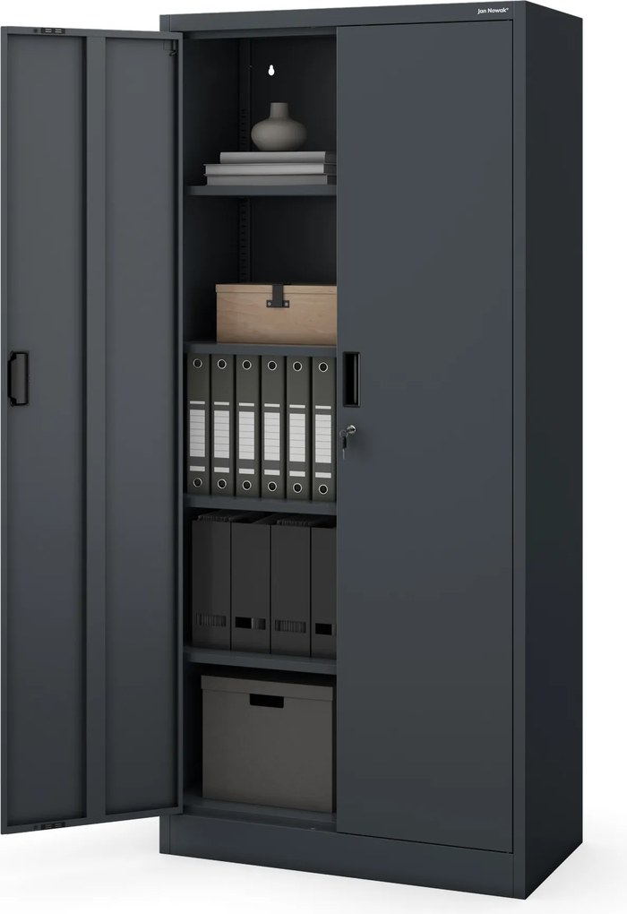 4 polcos fém irodai szekrény, antracit, 1750x800x400 mm: JAN Compact