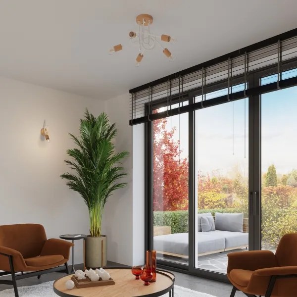 Sollux SL.1475 - Felületre szerelhető csillár EMBER 5xE27/15W/230V fehér/bézs/bükkfa