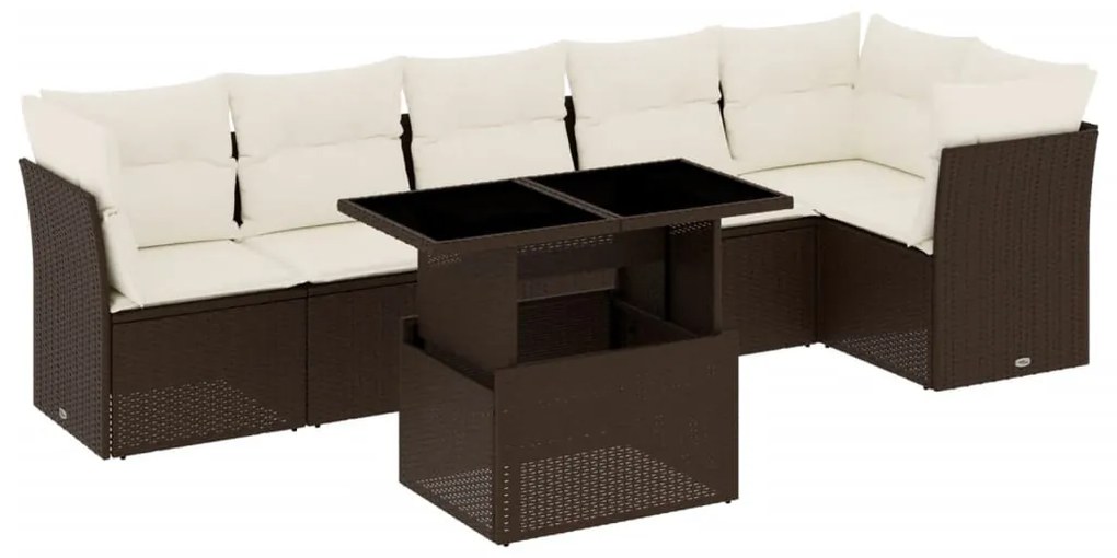 7 részes barna polyrattan kerti ülőgarnitúra párnákkal