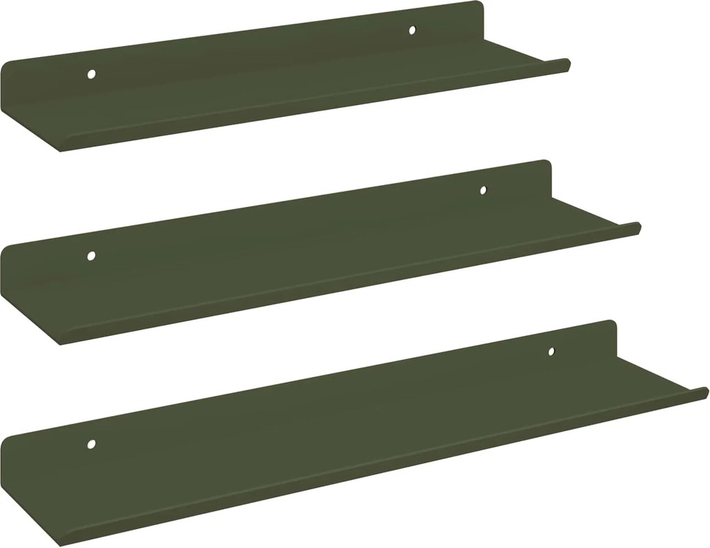 vidaXL Lebegő polc 3 pcs Olajzöld 40 x 9 x 2,5 cm Acél