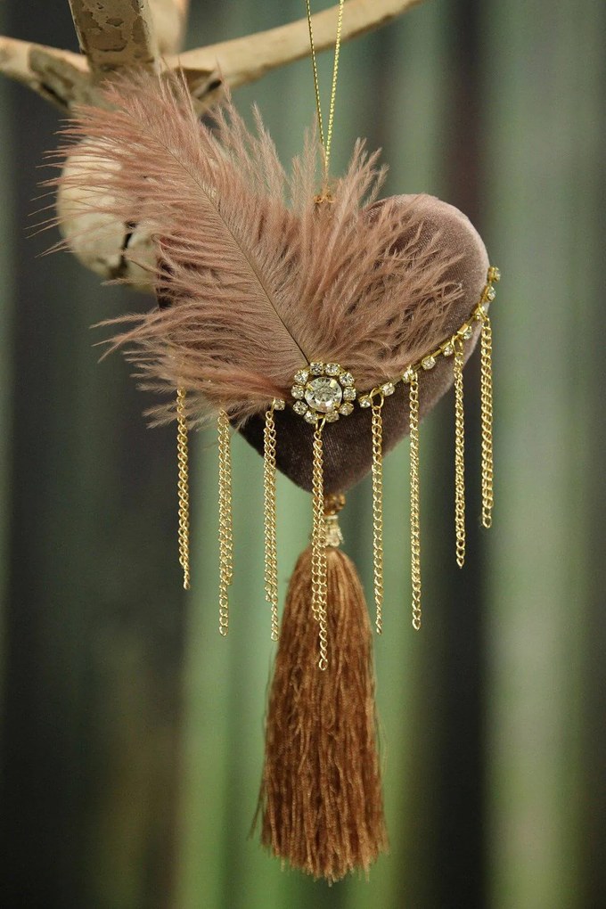 Antik rózsaszín Karnevál bársony szív 23cm