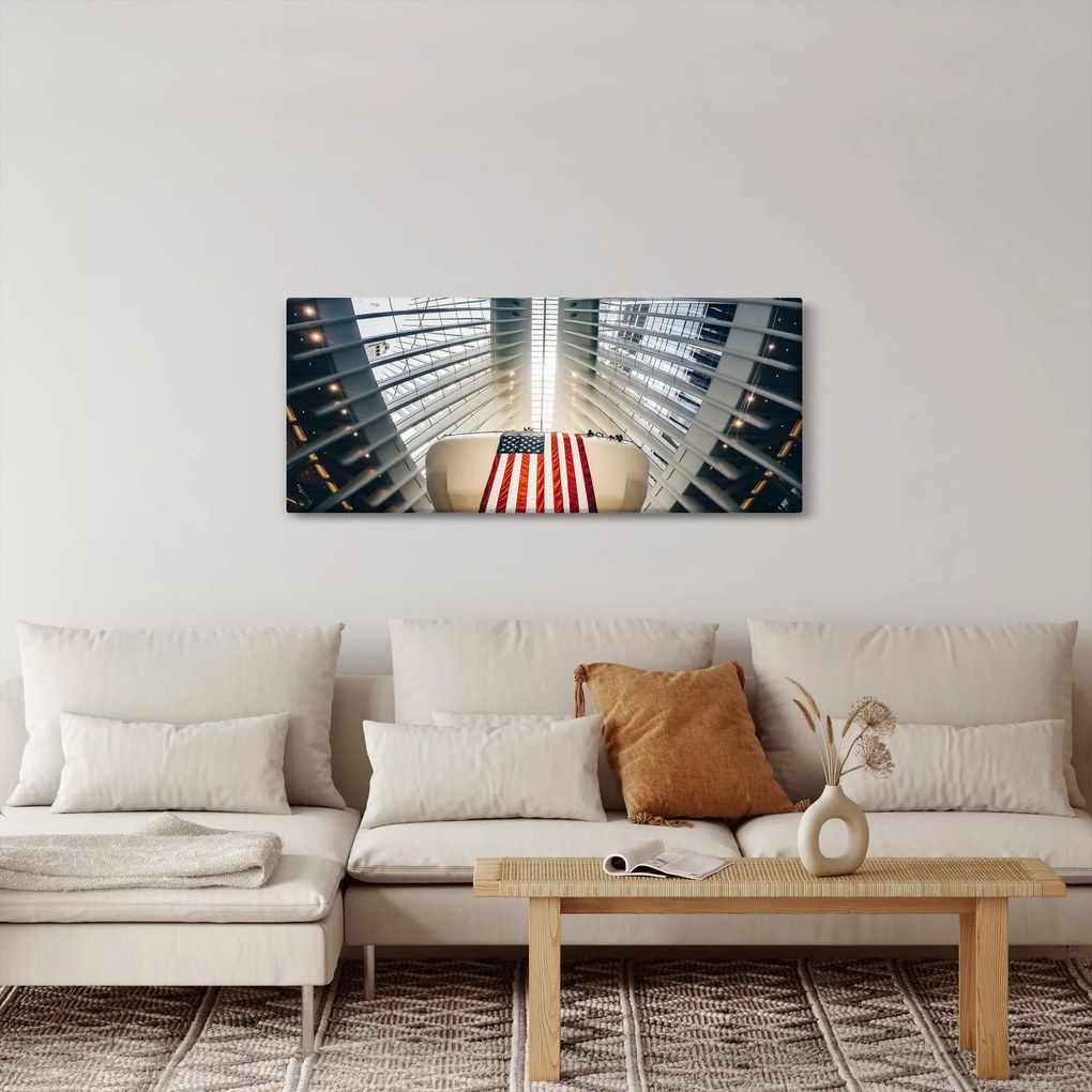 Építkezés az USA zászlóval képe (120x50 cm)