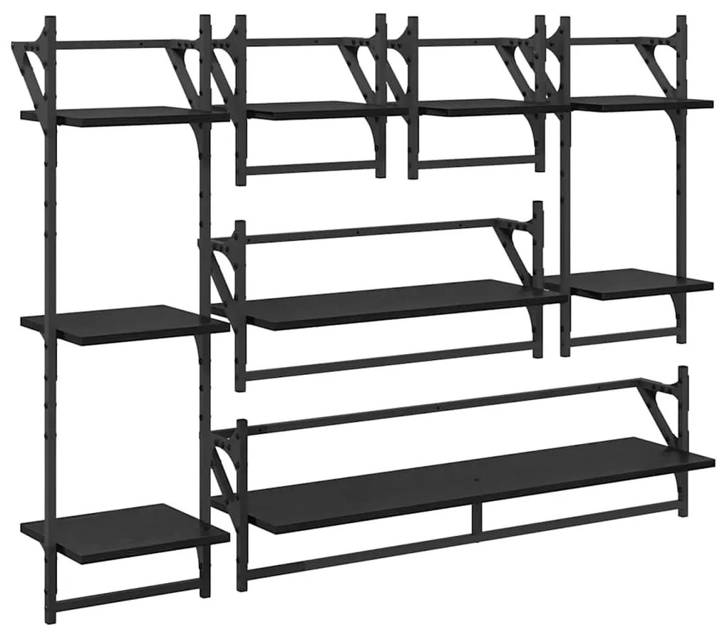 Fali polc készlet 6 pcs Fekete tölgy 100 x 25 x 30 cm Faanyag