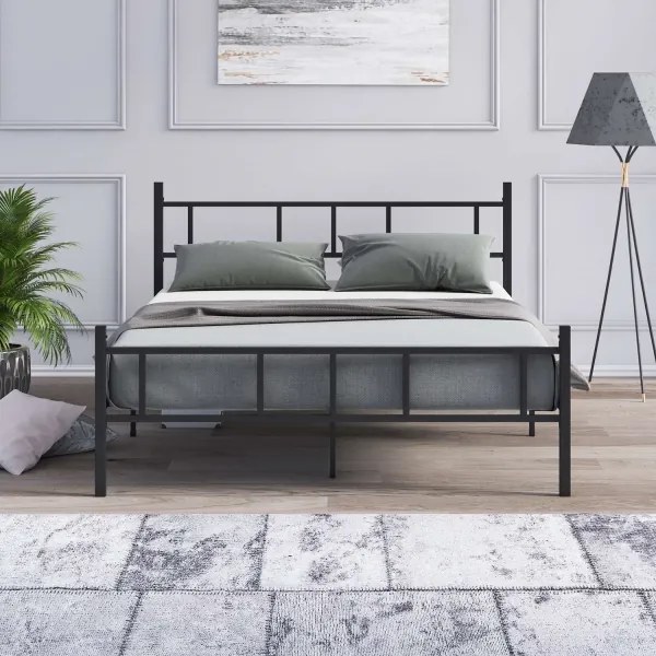 PIRON fém kétszemélyes ágy 140x200 cm, fekete, 200 kg teherbírás