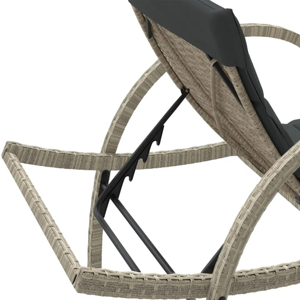 világosszürke polyrattan napozóágy párnával 60x199x42 cm