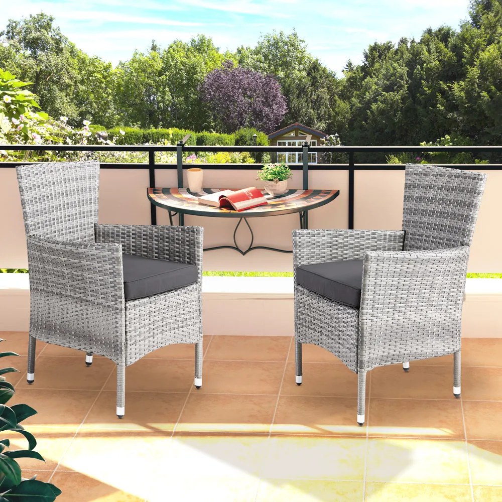 Casaria® Rattan fotel 2 darabos - szürke/antracit párnák