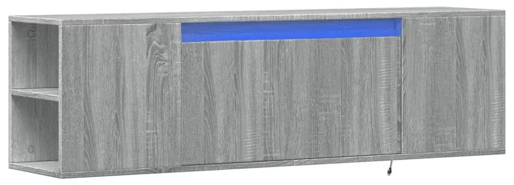 szürke sonoma színű fali TV-szekrény LED-del 135x31x39,5 cm