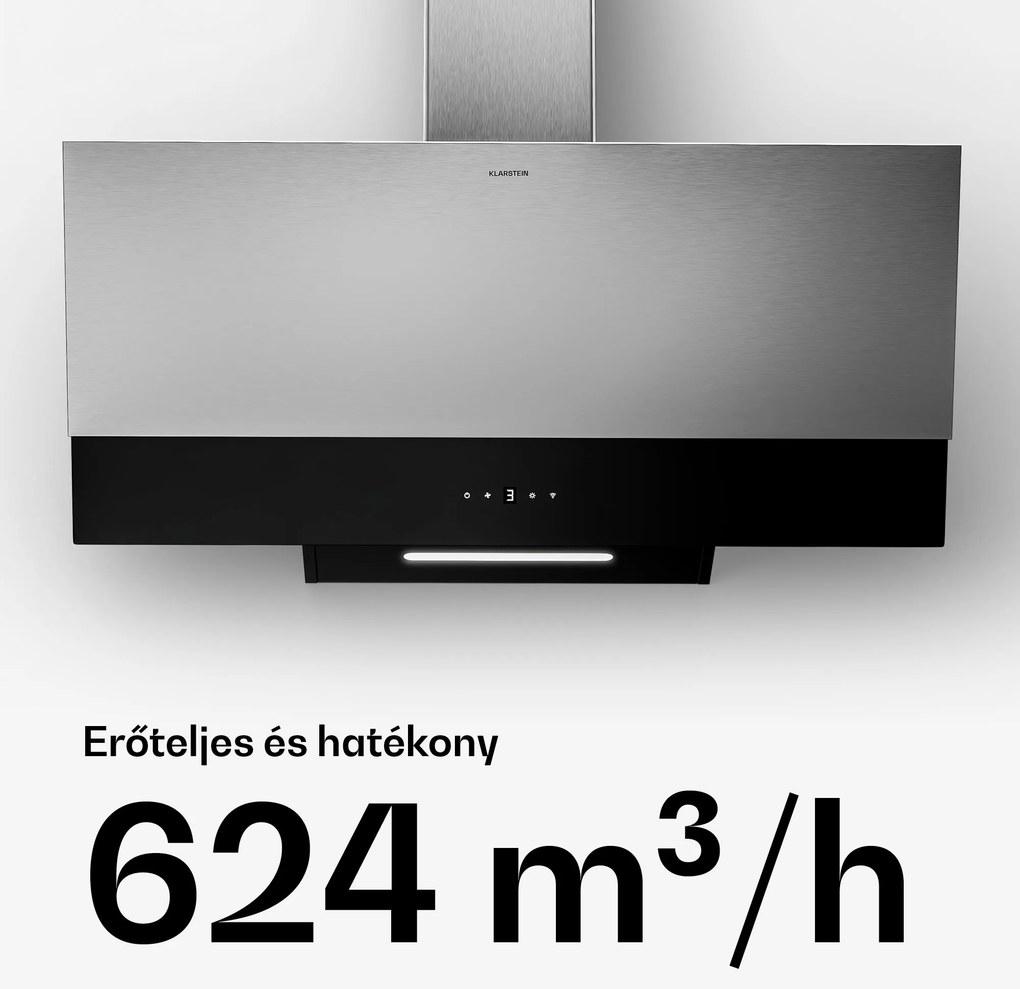 Klarstein Verosteel páraelszívó, Elegáns, minimalista, nagy teljesítményű, A energiaosztály, 624 m³/h, 90 cm
