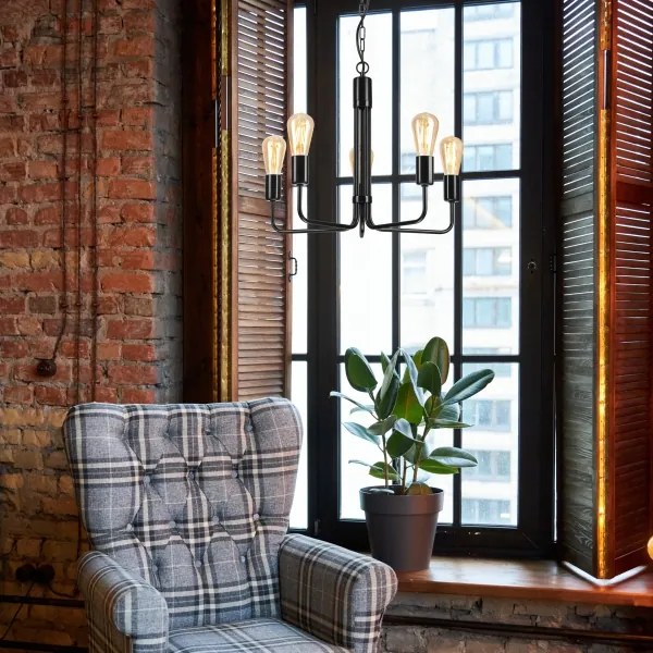 Csillár láncon TIFFANY 5xE27/60W/230V fekete