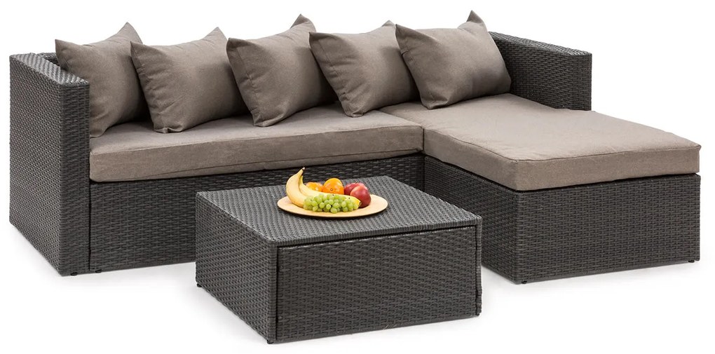 Blumfeldt Theia Lounge Set, kerti ülőgarnitúra, sarok kanapé, asztal, 5 párna, fekete