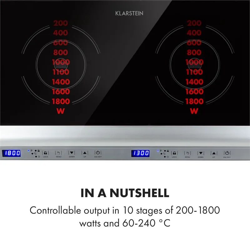 Klarstein Cucinata, indukciós főzőlap, 3100 W, 10 teljesítményszint, 200 - 1300 W