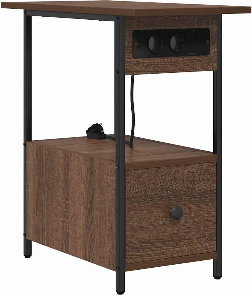 vidaXL Éjjeliszekrény fiókkal Barna Tölgy 60 x 30 x 61 cm Faanyag