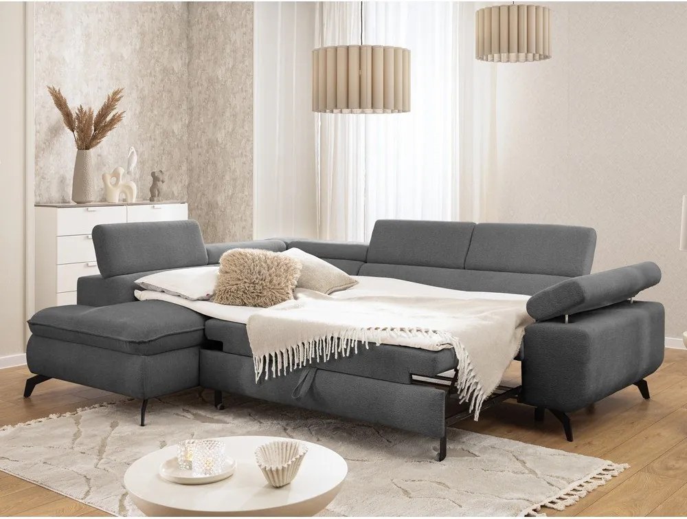 Szürke zsenília sarokkanapé (bal oldali-L alakú) Marbeya – Ropez