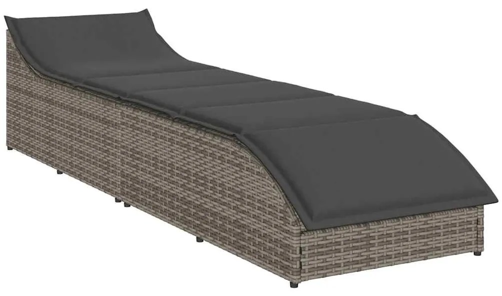 Összecsukható napozóágy párnával és tárolóval szürke polyrattan