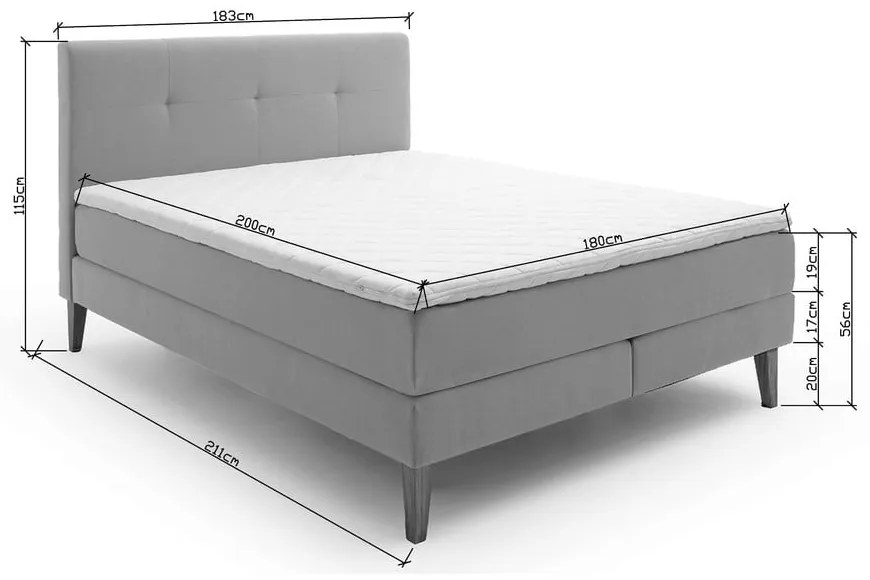 Antracitszürke boxspring ágy 180x200 cm Stockholm – Meise Möbel